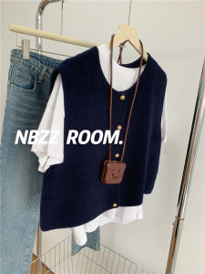 <1220> Áo Gi Lê Dệt Kim Tôn Dáng Gầy Dễ Phối 5 Cúc Nữ 2024 Đầu Mùa Thu Rộng Rãi Mặc Thường Ngày Áo Khoác Không Tay Áo Len Cardigan