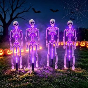 BEITE Solar Powered Halloween Solar Skeleton Lamp Purple /Orange/ Green Light Waterproof Skull Festive LED Lights Spooky Realistic Skeleton Halloween Solar Stake Lights Outdoor Garden