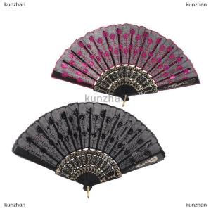 [COD] kunzhan Silk Fan Folding Fan Wedding Art Gifts Peacock Sequin Dancing Fan Hand Held Fan