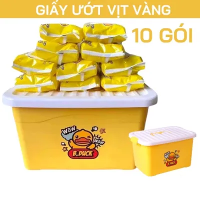 Combo thùng 10 gói Khăn giấy ướt kháng khuẩn con vịt vàng loại 80 tờ-hàng nội địa trung cao cấp