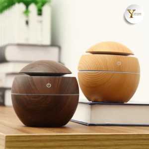 Mini Wood Grain Humidifier with Soft LED Light – 130ml Natural Look Compact Design
