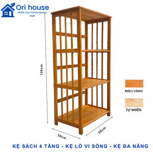 Kệ vi sóng gỗ cao su 4 tầng sâu 38cm - kệ vi sóng 4 tầng chắc chắn - Ori House