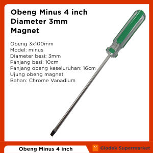 Obeng Minus 4 inch Diameter 3mm Panjang Besi 10cm Magnet