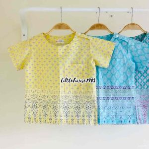 เสื้อชุดเด็กผู้ชาย กระดุมบ่า ผ้าคอตตอน 100% ไทย