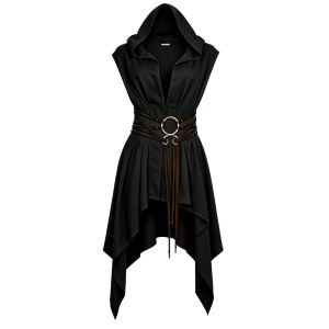 Halloween Medieval Hooded Coat Renaissance Tabard Sleeveless Tunic Viking Costume