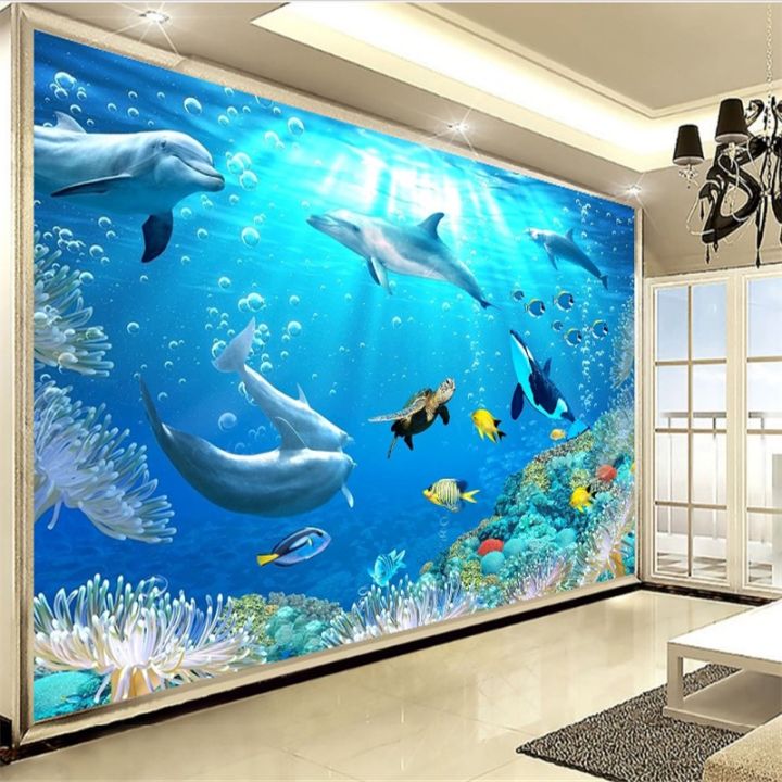 Custom Photo Wallpaper 3D Stereoscopic Ocean Aquarium for Living Room Decor