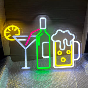 ป้ายไฟ ป้ายไฟร้าน ป้ายไฟตัวอักษร ป้ายไฟวิ่ง ป้ายไฟตกแต่ง ป้ายไฟled ป้ายไฟนีออน ร้านเหล้า (3ขวด 52x35cm)