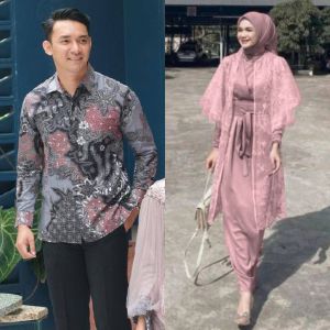 Couple Dress Lucia Brukat Tile Set Model Terbaru Kekinian Pakaian Muslim Gamis Pasangan Tunangan Wisuda Kondangan Modern Seragam Bridesmaid Kimono Rayya