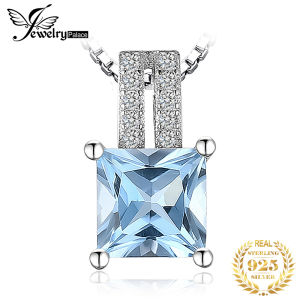 JewelryPalace 925 Sterling Silver Pendant Necklace for Woman No Chain 1.2ct Princess Cut Sky Blue Topaz Wedding Anniversary Gift Fashion Statement Gift
