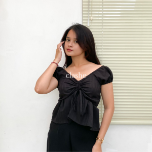 Baju Blouse Wanita Atasan Lengan Pendek Lady Crush Crinkle Anti Lecek Korean Style Kekinian Terbaru Ootd Quina Top by Clashe