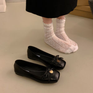 French Flat Shoes Mary Jane Shoes 2025 Autumn New Style Fashion Flat Buckle Strap Square Toe Shallow Mouth Grandma Shoes Women