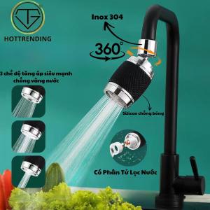 Đầu Vòi Lọc Nước 3 Chế Độ Xả Nước Tăng Áp Xoay 360 Độ Inox 304 Thế Hệ Mới Gắn Vòi Bồn Rửa Chén Lavabo