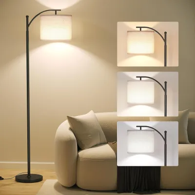 【Exclusive Offer】 Arc Floor LampModern Floor Lamp with 9W 3 Color Temperatures BulbMetal Standing Lamps with Adjustable Hanging Lampshade