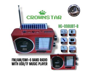 CROWNSTAR HG-098UBT-B AM/FM/SW Solar Radio with USB/TF with LED Light