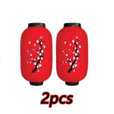 2pcs/set 10 Inch Lampion Merah Panjang Jepang Lampion Capsule Lampion Kapsul Lonjong Capsule Satin Lantern Lampion Jepang Merah Bunga Plum