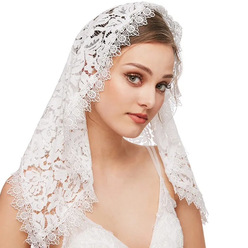 Lace Mantilla Veil Beautiful Floral Design Head Covering for Women