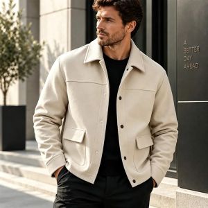Mens Short Brushed Shirt Jacket Long Sleeve Snap Button Loose Fit Soft Warm Casual Outerwear for Everyday Wear Autumn Winter2026