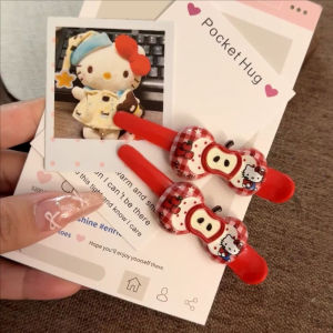 2ชิ้น Sanrio Hello Kitty กิ๊บติดผมน่ารักนมกิ๊ฟติดผม Apple การ์ตูนสาวหวานกิ๊บติดผมม้าด้านกิ๊บปากเป็ดผ้าโพกศีรษะ