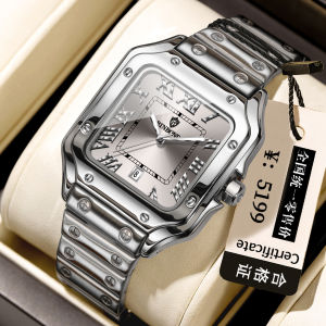 BINBOND square watch for men waterproof original luxury stainless steel roman quartz watch