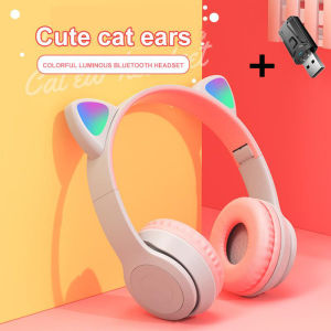 Brand New P47 Bluetooth 5.0 Headphones Cute Cat Ear Wireless Headphones Foldable Stereo Bass Call Headset Kids Girl Helmet Gift with Microphone USB Bluetooth Adapter for Mobile PC Gamers
