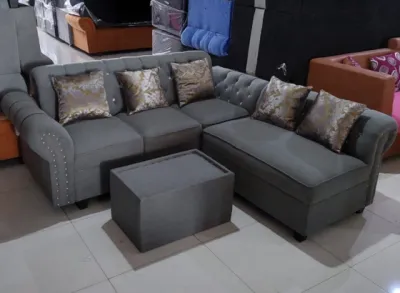 Sofa L Putus Kancing / Sofa L Minimalis / Sofa L Santai Bahan Beludru