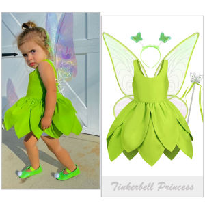 【Candy style】 Ins Christmas Green Elf Elsa Wonderful Fairy Tinker Bell Princess Dress Tinker bell New