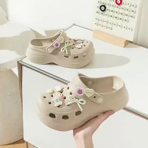 [Free Shipping] Thick-Soled High-Heeled Sandals For Women Perforated Shoes For Outdoor Wear Slip-On Beach Shoes Home Slippers WomenS Closed-Toe Shoes