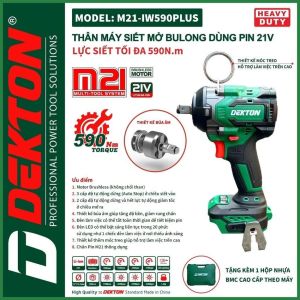 Máy siết bulong pin Dekton M21-IW590PLUS 21V đầu 1/2"(12.7mm) không chổi than máy bắn bulong
