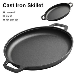 Non-Stick Cast Iron Skillet Pan Versatile Cooking Pot for Pancakes Pizzas and Roasts in Black 30cm