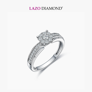 LAZO DIAMOND Four Prong Halo with Channel Pavé Diamond Ring in 9k White Gold