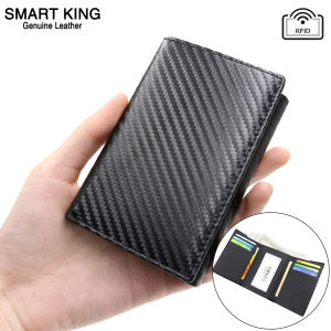 Smart King New Fashion Genuine Cow Leather Men Short Wallets Purse RFID Multi-Card Position Business Casual Muli-tifunction Trifold Mens Wallet Clutch Bag Card Clip