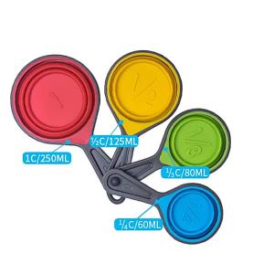Silicone Measuring Cup Set of Four Retractable and Foldable Measuring Cups and Spoons High Temperature Resistant Baking Measuring Tools In Stock [ Free Shipping ]