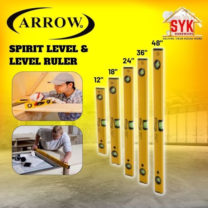 SYK ARROW Aluminium Spirit Level Ruler 3 Vials Measuring Level Ruler