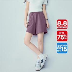 Giordano Beau Monde Women 100% cotton elastic waist french terry shorts Free Shipping 13406453