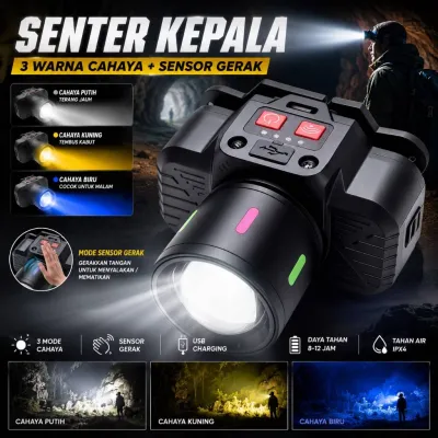 senter kepala LED 4 warna 200w BYZ-7794 (putih kuning merah dan biru) mode zoom dengan indikator baterai