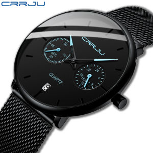 CRRJU Mens Watches Full Steel Casual Waterproof Watch for Man Sport Quartz Dress Calendar Watch 2162