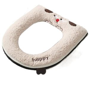 GK1AO Vải nhung lông Nắp bồn cầu mùa đông Có khóa kéo Không thấm nước Miếng đệm nắp bồn cầu Thảm WC mùa đông Tay cầm Thảm bồn cầu Phòng tắm
