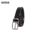 DAPPER เข็มขัดผู้ชาย หนังแท้ Metal Brushed Pin Buckle Slim Belt สีดำ. 