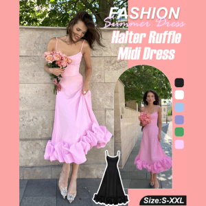 【S-XXL】Plussize Dress Ruffled Midi Dress Spaghetti Strap Skirt Long Skirt Dress Midi Dress With Ruffles Plus Size Renaissance Dress - Lazada