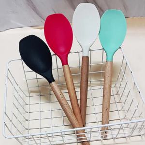 Kirilgu Silicone Cooking Scoop Spatula with Wood Handle Heat Resistant - For Salad Mixing Pot Cooking Nonstick Pans Kitchen Utensils X2Z8B