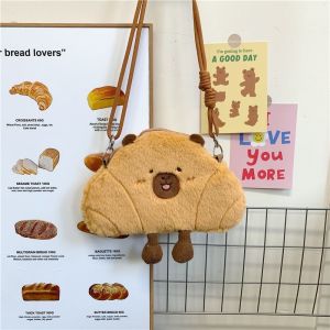 JIVIVIL Túi đeo chéo hình capybara đáng yêu ví nhung thú bông phong cách hoạt hình sáng tạo