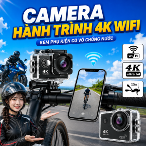 Camera Hành Trình Mini 4K Wifi Gắn Xe Máy Ô Tô Quay Góc Rộng Kèm Vỏ Chống Nước