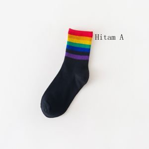 (COD) Kaos kaki Wanita kasual Warna permen kaos kaki bergaris Socks katun D51