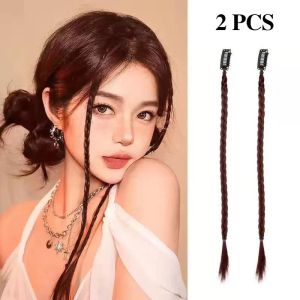 2Pcs Y2K Girls Long Ribbon Bow Braided Wig Women Simulation Double Ponytail Hair Extension