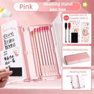 QFV5F กล่องดินสอ ที่วางหนังสือยกขึ้น ที่วางหนังสือ แผ่นเขียน ชั้นวางหนังสืออ่านหนังสือ ของใช้การเรียน ความจุขนาดใหญ่ กล่องดินสอสำหรับนักเรียน สำหรับการอ่านง่าย