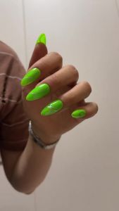 [HANDMADE]Artificial Nail Green Almond Nail Style Modern Stripe Phototpy Nails Fake Nails Reusable and Removable Nails