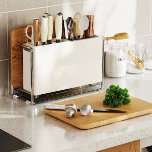 Giá Để Tích Hợp Đũa Dao Thớt Nhà Bếp Cao Cấp Màu Trắng Sữa