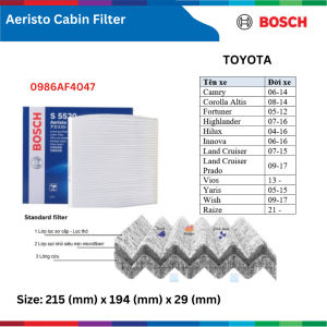 Lọc gió điều hòa BOSCH Aeristo Premium TOYOTA Camry Altis Vios Fortuner Cross lọc bụi mịn PM2.5