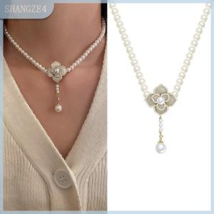 【SHANGZE4】 Ngọc Trai Hoa Trang Sức Set Phụ Nữ Ngọt Ngào Thanh Lịch Ngọc Trai Vòng Cổ Bông Tai Nhẫn Ngọt Ngào Choker Thời Trang Đám Cưới Trang Sức