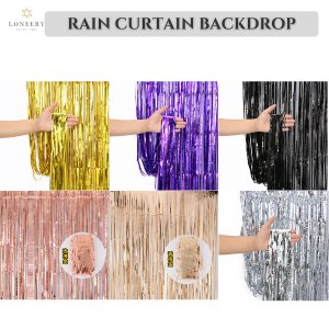 Rain Curtain Backdrop | Rain Fringe Foil Curtain | Rain Foil Curtain Background | Shinny Ribbon Background | Party Balloon Banner Birthday Decoration | 流苏雨丝帘 气球 | Ready Stock